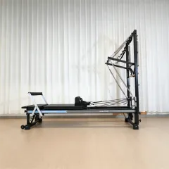 Commercial Full Aluminum Track Pilates Reformer with Stainless Steel Half Trapeze Tower (Black)